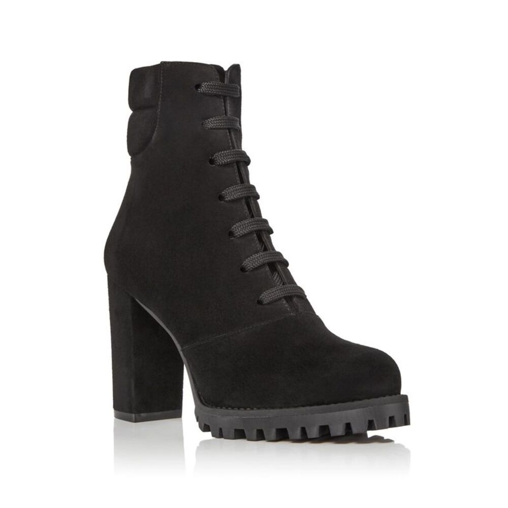 STUART WEITZMAN Womens Black Cyler Toe Block Heel Leather Combat Boots 5.5 M